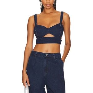 AFRM Lavera Navy denim Cutout corset Cropped Tank